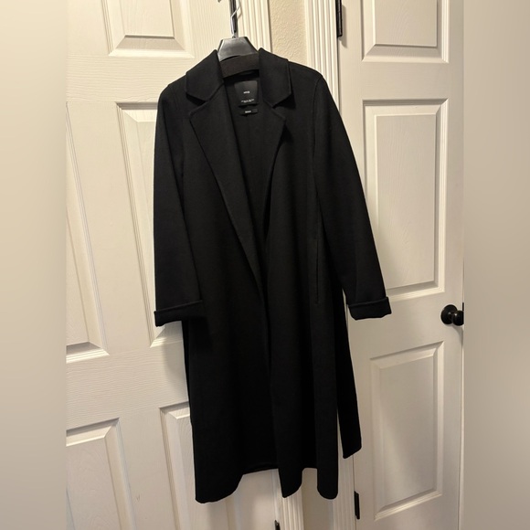 MANGO Wool Blend Belted Wrap Coat XXS Black NWOT - Picture 7 of 10